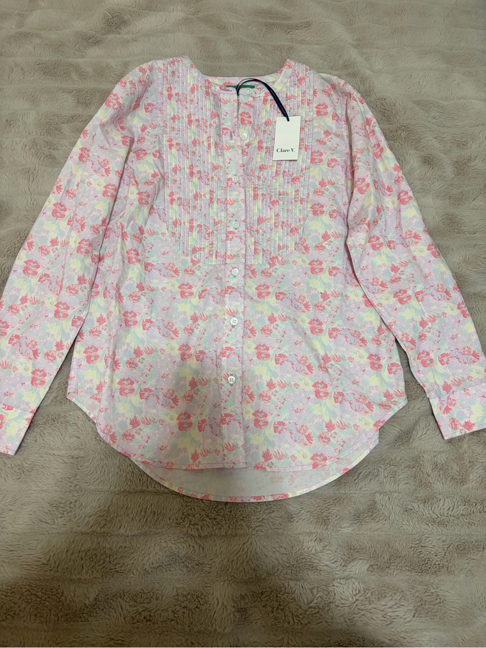 Clare V Crew Neck Pintuck Blouse